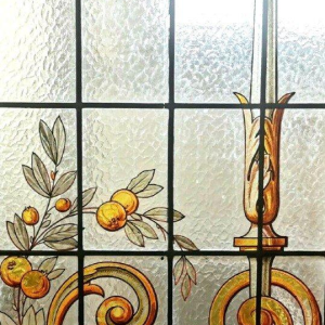 LABILLE House, set of three stained-glass partition doors with floral decoration – early 20th century