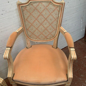 Pair of Louis XVI style armchairs in patinated beech – 20th century