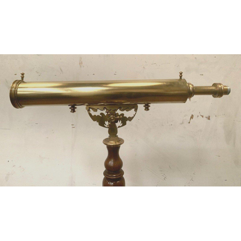 Messing telescoop met mahoniehouten statief – 20e eeuw