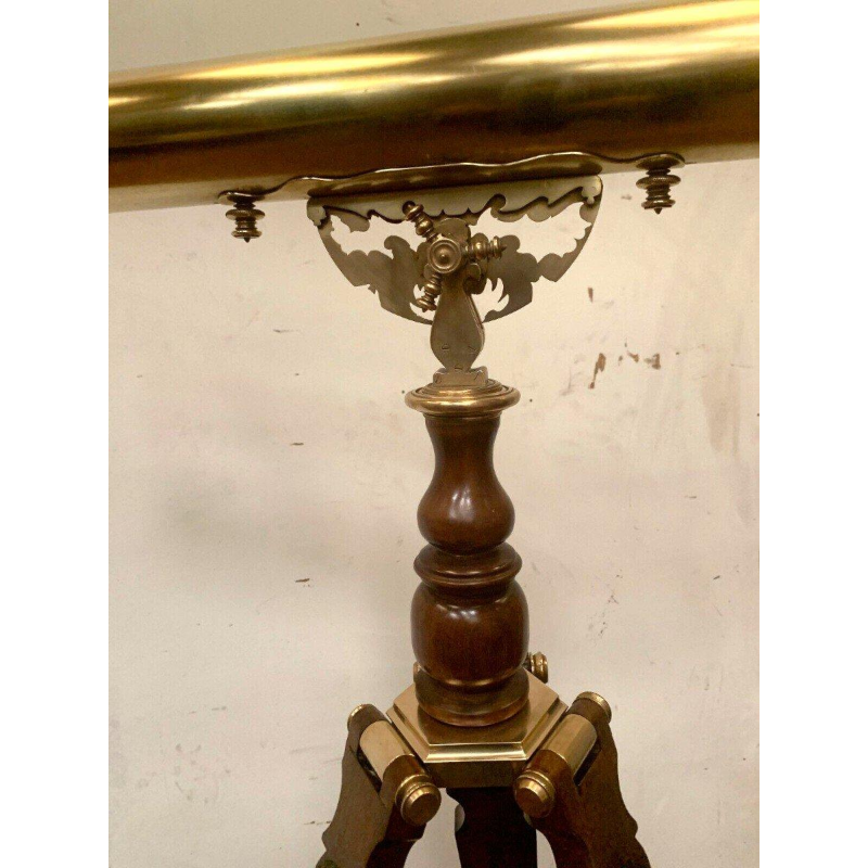 Messing telescoop met mahoniehouten statief – 20e eeuw