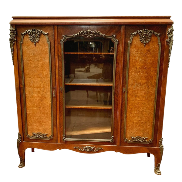 Louis XV style bookcase in mahogany and burr walnut – 20th century