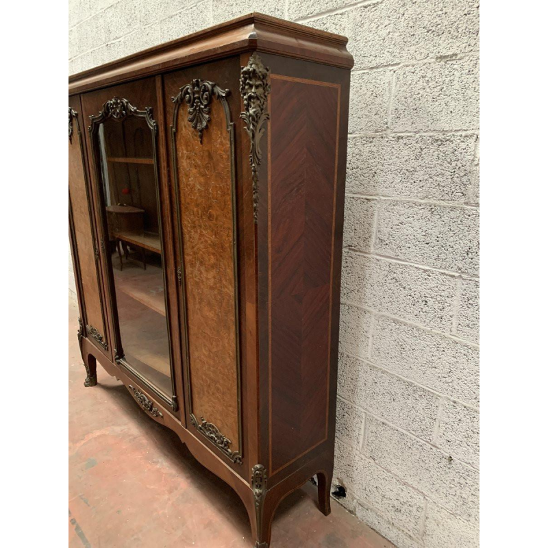Louis XV style bookcase in mahogany and burr walnut – 20th century