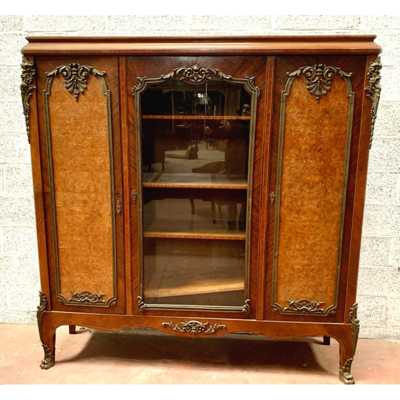 Louis XV style bookcase in mahogany and burr walnut – 20th century