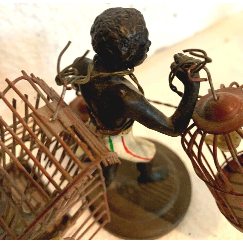 « Le Porteur de cages d’oiseaux » sculpture en bronze miniature, XXᵉ siècle