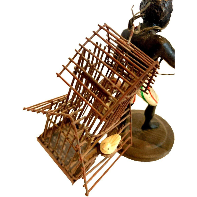 « Le Porteur de cages d’oiseaux » sculpture en bronze miniature, XXᵉ siècle