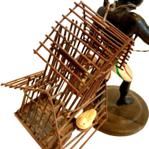 "The Birdcage Carrier," miniature bronze sculpture, 20th century