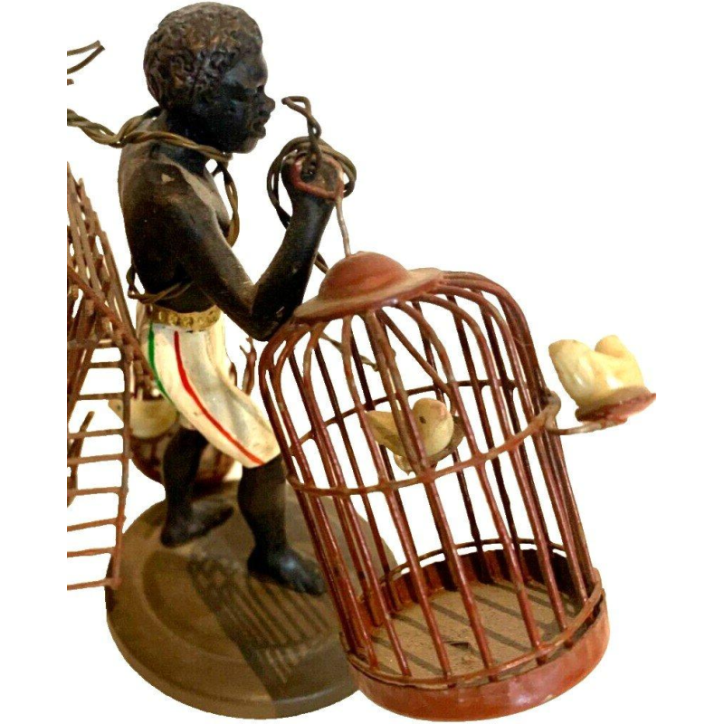 "The Birdcage Carrier," miniature bronze sculpture, 20th century