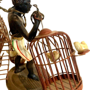 "The Birdcage Carrier," miniature bronze sculpture, 20th century