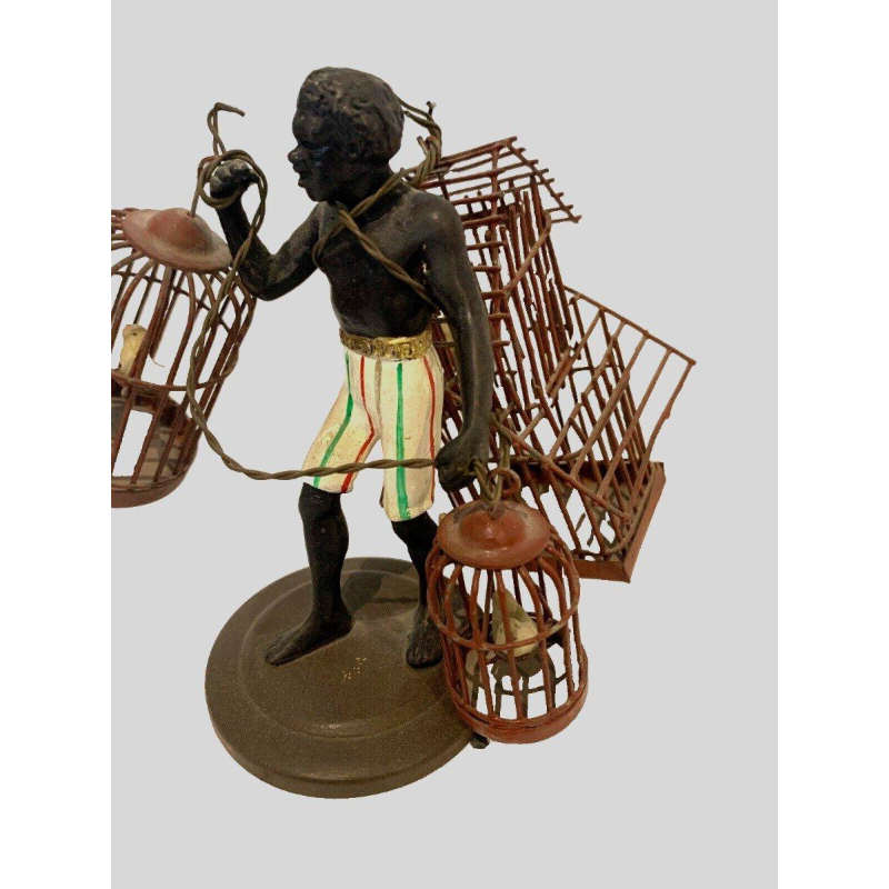 « Le Porteur de cages d’oiseaux » sculpture en bronze miniature, XXᵉ siècle
