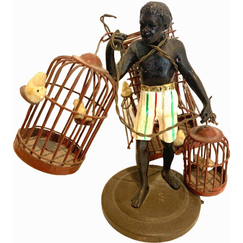 « Le Porteur de cages d’oiseaux » sculpture en bronze miniature, XXᵉ siècle