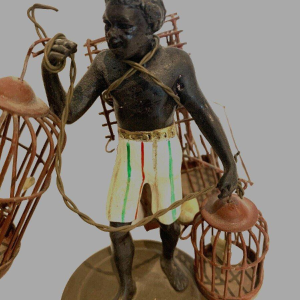 "The Birdcage Carrier," miniature bronze sculpture, 20th century