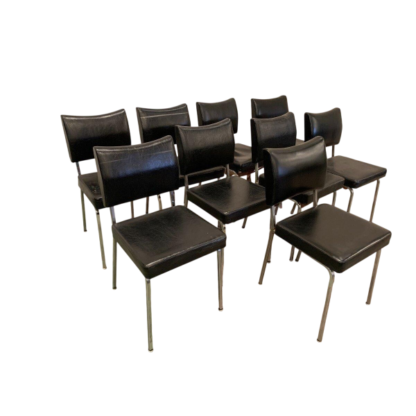 Set van acht vintage stoelen van chroom en imitatieleer – 20e eeuw