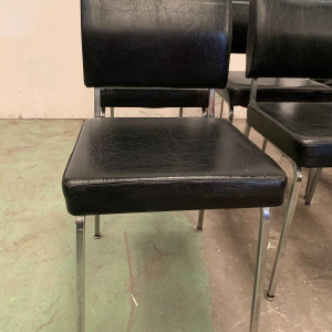 Set of eight vintage chrome and imitation leather chairs – 20th century