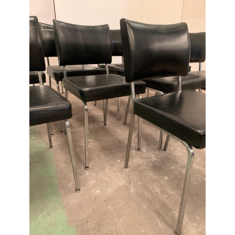 Set van acht vintage stoelen van chroom en imitatieleer – 20e eeuw