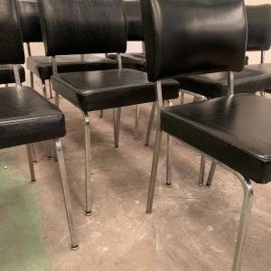 Set of eight vintage chrome and imitation leather chairs – 20th century