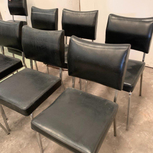Set of eight vintage chrome and imitation leather chairs – 20th century