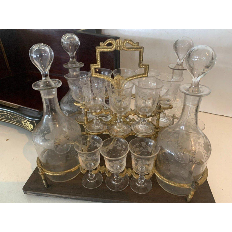 Cave à liqueur complète Napoléon III en marqueterie Boulle – Coffret ancien