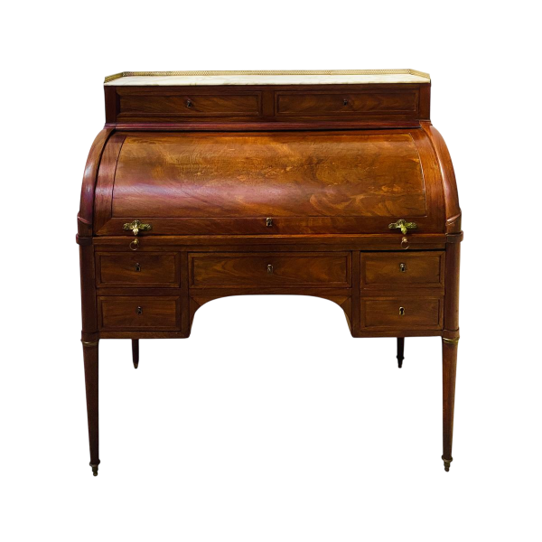Cilindervormig bureau in Lodewijk XVI-stijl van mahoniehout en mahoniefineer, eind 18e eeuw.