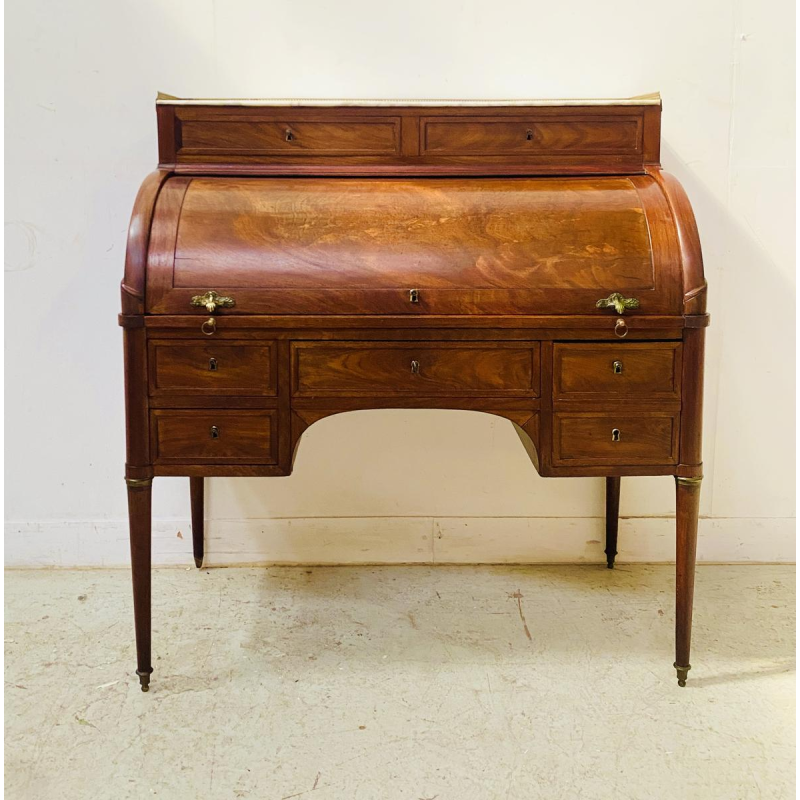 Bureau à cylindre style Louis XVI en acajou et placage d'acajou, fin du XVIIIème siècle