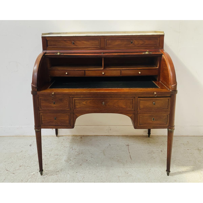 Bureau à cylindre style Louis XVI en acajou et placage d'acajou, fin du XVIIIème siècle
