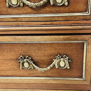 Louis XVI style mahogany commode, rounded uprights, three drawers in the front, mid-19th century