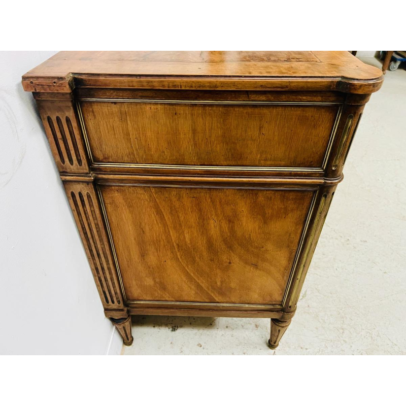 Louis XVI style mahogany commode, rounded uprights, three drawers in the front, mid-19th century