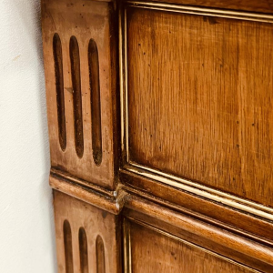 Louis XVI style mahogany commode, rounded uprights, three drawers in the front, mid-19th century