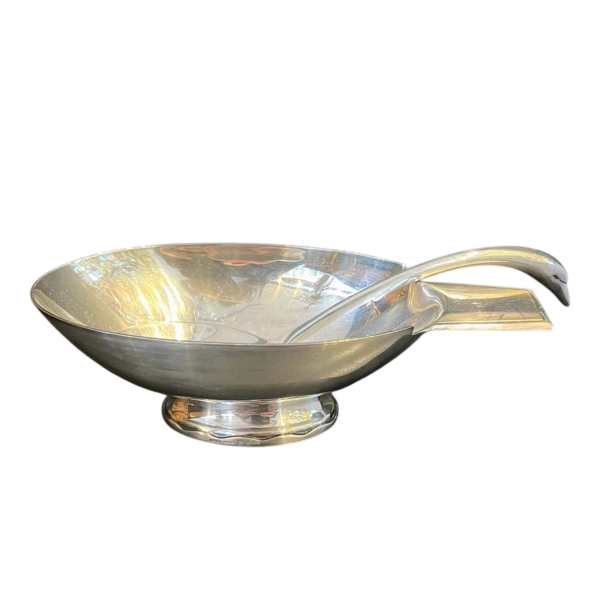Christian FJERDINGSTAD pour CHRISTOFLE GALLIA, saucière Cygne Art Déco, métal argenté ca 1930