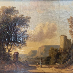 Dutch School "Lively Landscape, Shepherd and Flock" oil on canvas, 19th century