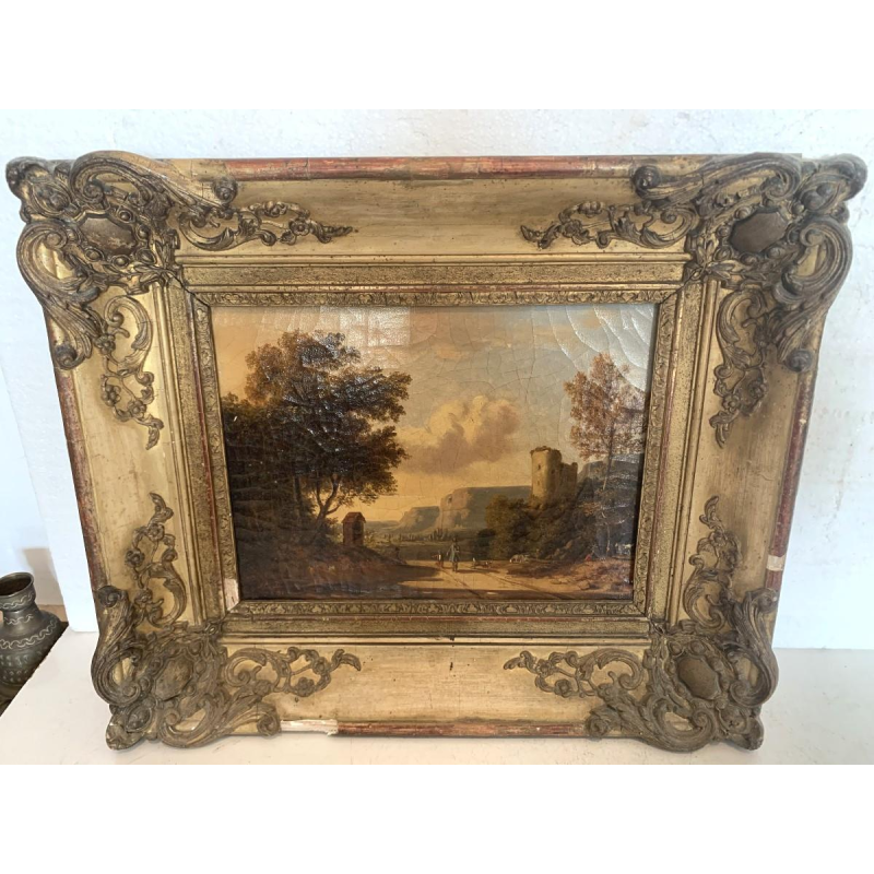 Dutch School "Lively Landscape, Shepherd and Flock" oil on canvas, 19th century