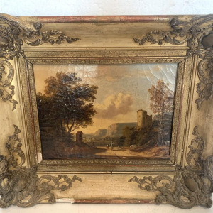 Nederlandse School "Levendig landschap, herder en kudde", olieverf op doek, 19e eeuw