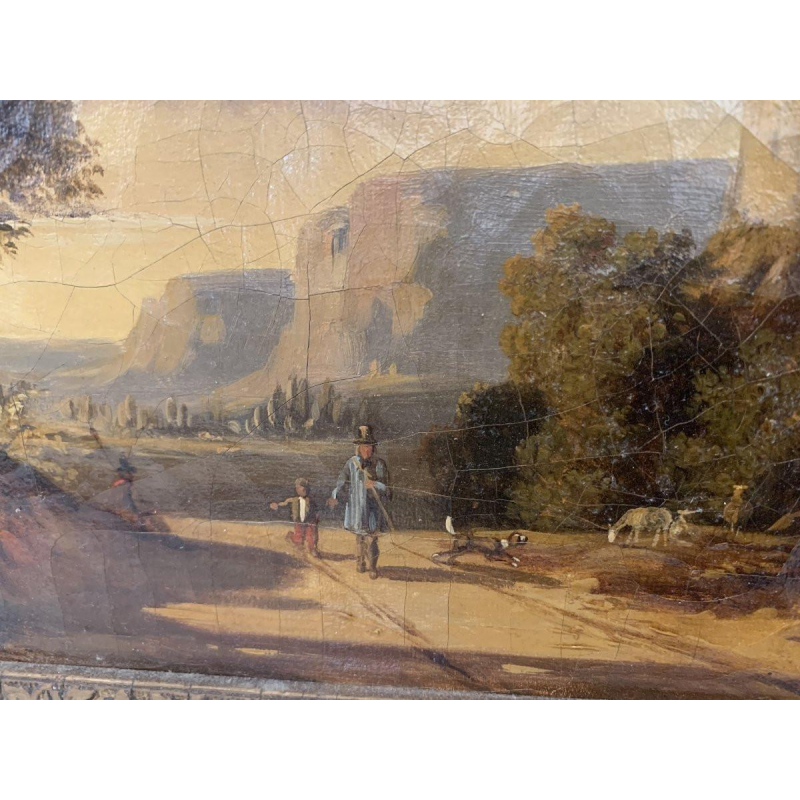 École hollandaise « Paysage animé, berger et troupeau » huile sur toile, XIXᵉ siècle