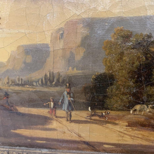 Nederlandse School "Levendig landschap, herder en kudde", olieverf op doek, 19e eeuw