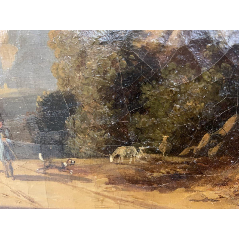 École hollandaise « Paysage animé, berger et troupeau » huile sur toile, XIXᵉ siècle