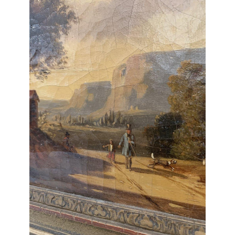 École hollandaise « Paysage animé, berger et troupeau » huile sur toile, XIXᵉ siècle