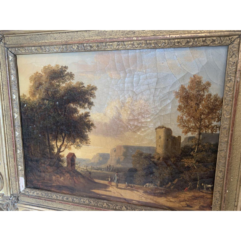 Dutch School "Lively Landscape, Shepherd and Flock" oil on canvas, 19th century