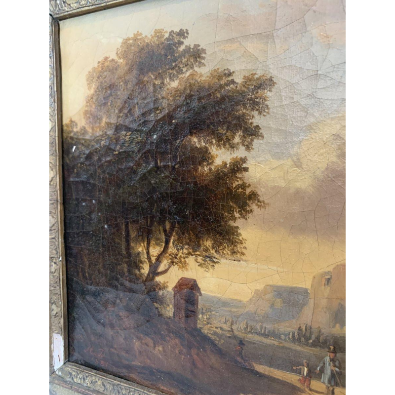 École hollandaise « Paysage animé, berger et troupeau » huile sur toile, XIXᵉ siècle