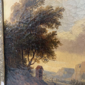 Nederlandse School "Levendig landschap, herder en kudde", olieverf op doek, 19e eeuw