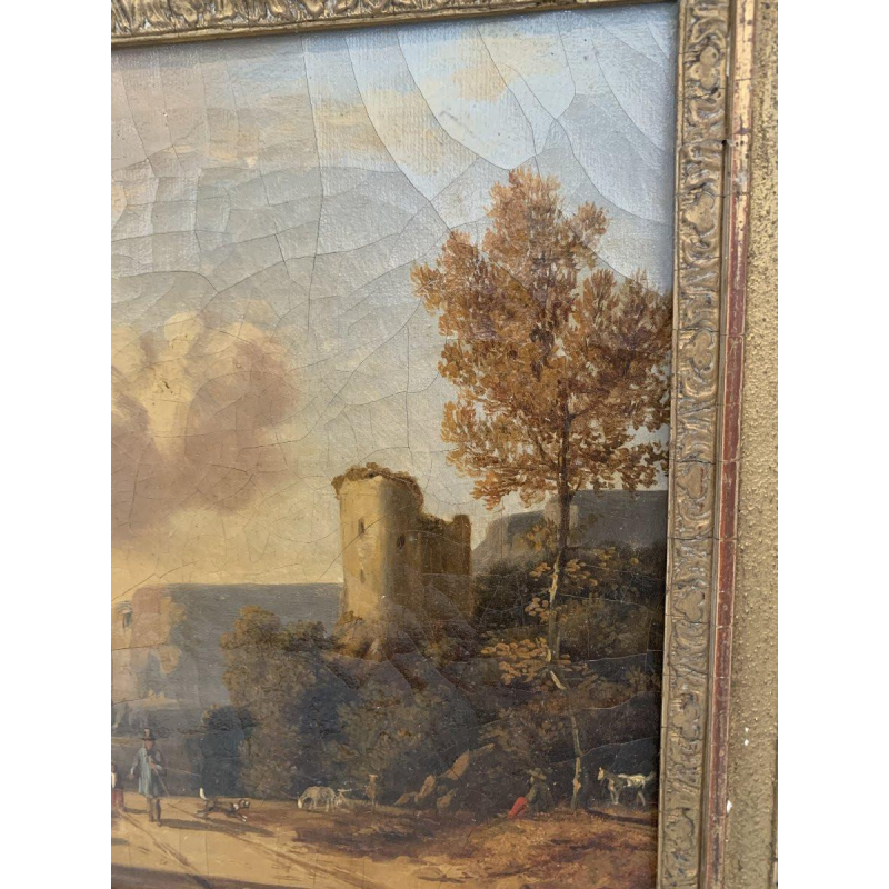 Nederlandse School "Levendig landschap, herder en kudde", olieverf op doek, 19e eeuw