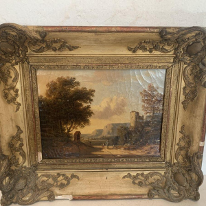 École hollandaise « Paysage animé, berger et troupeau » huile sur toile, XIXᵉ siècle