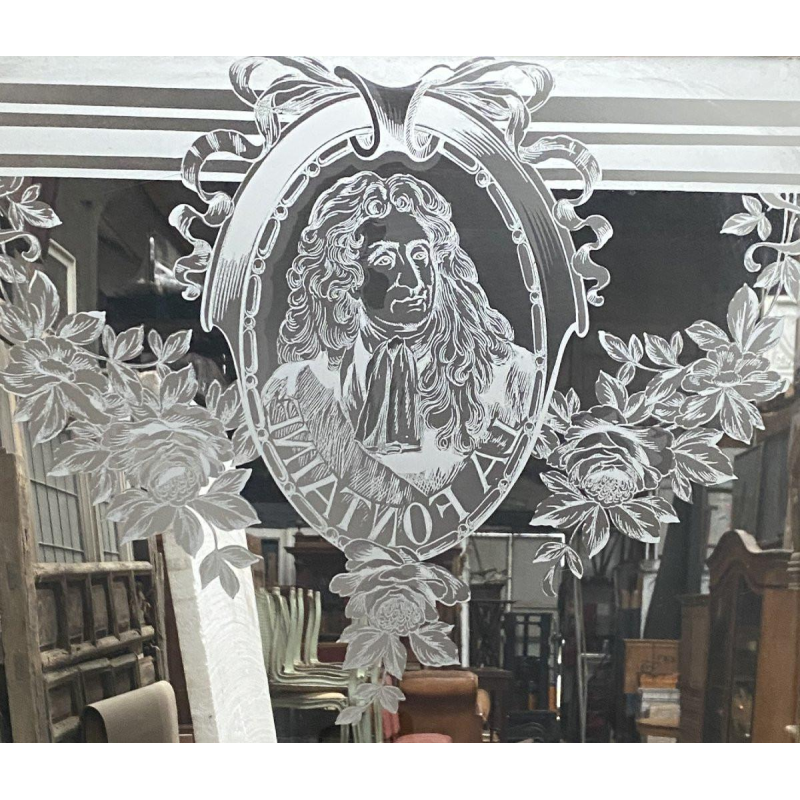 Set of three wooden and engraved glass partition doors, "La Fontaine" decoration – Early 20th century