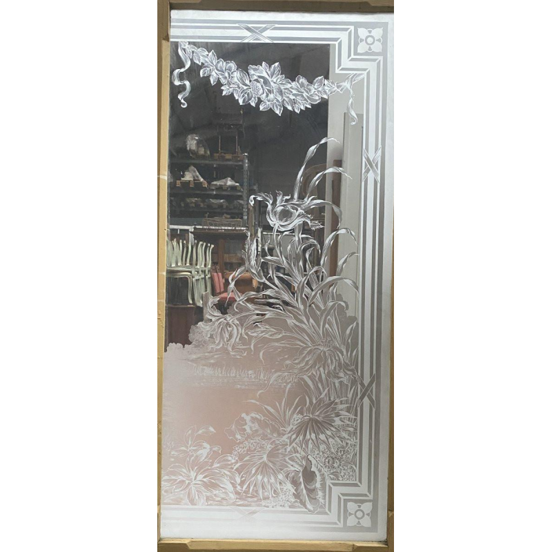 Set of three wooden and engraved glass partition doors, "La Fontaine" decoration – Early 20th century
