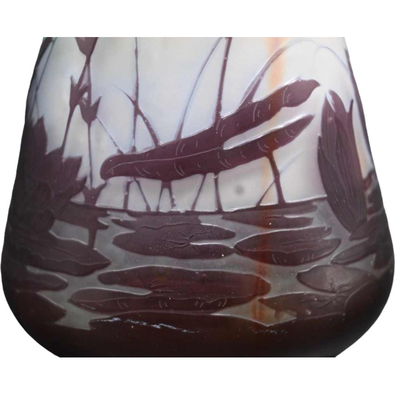 Emile Gallé, Art Deco pâte de verre vase, Sauterelle decor, ca 1900 / 1920