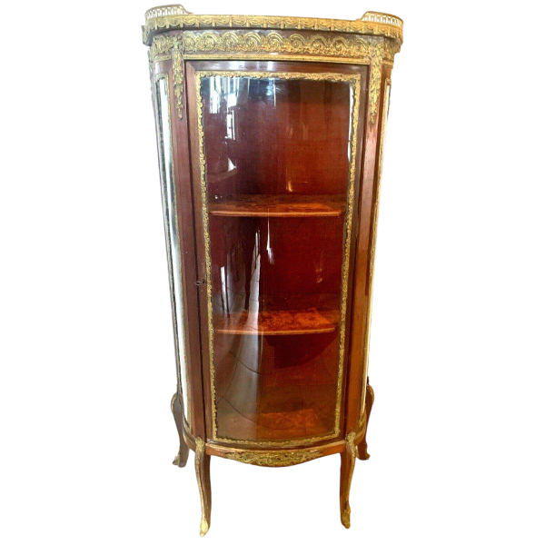 Napoleon III curved display cabinet in mahogany and chased bronze – 20th century