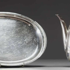 Jakob Grimminger, Art Deco silver tea / coffee set, tête-à-tête, German design, early 20th century