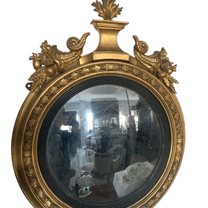 Miroir sorcière à fronton en bois sculpté et doré – XIXᵉ siècle