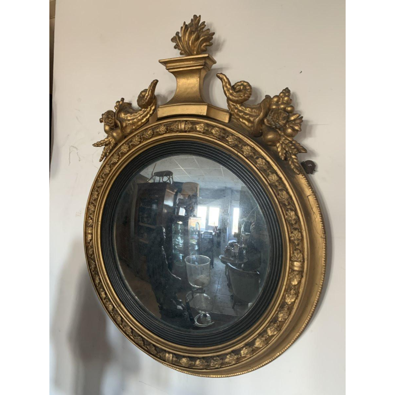 Witch mirror with carved and gilded wooden pediment – 19th century