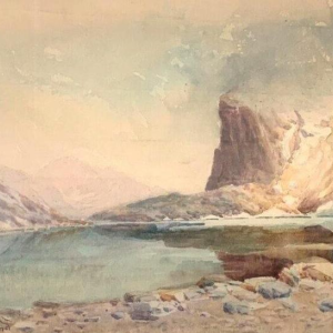 Framed gouache painting "Mountain Landscape" – 20th century