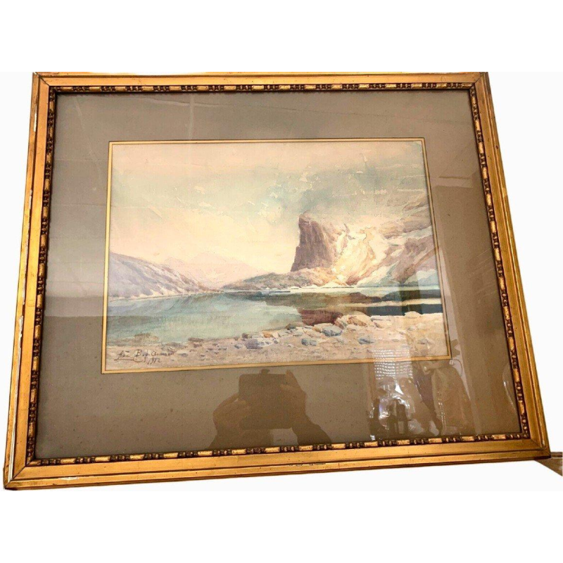 Gouache encadrée « Paysage de montagne » – XXᵉ siècle