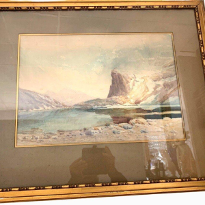 Ingelijst gouache schilderij "Berglandschap" – 20e eeuw